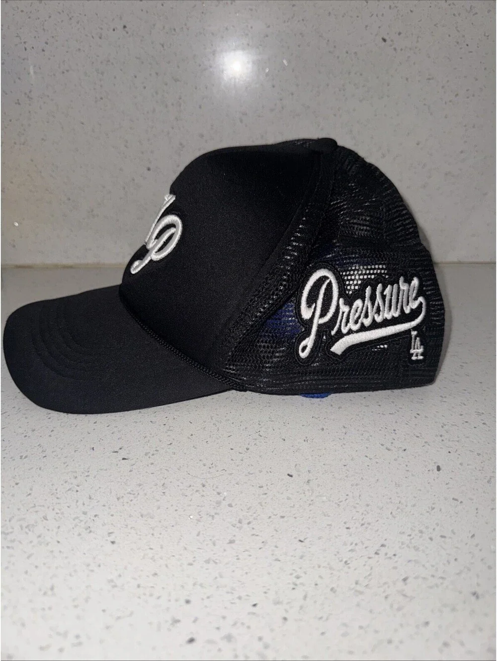 HellaPlayz Co Black Trucker Hat Snapback Mesh Cap Script Logo Fresno Streetwear